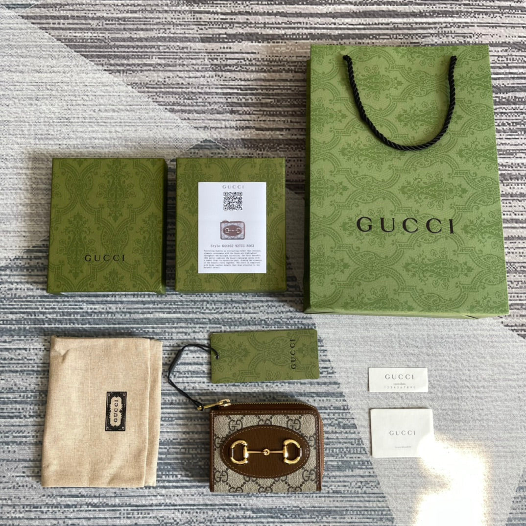CARTERA GG HORSEBIT 1955 MINI 11 LONA BEIGE Y ÉBANO
