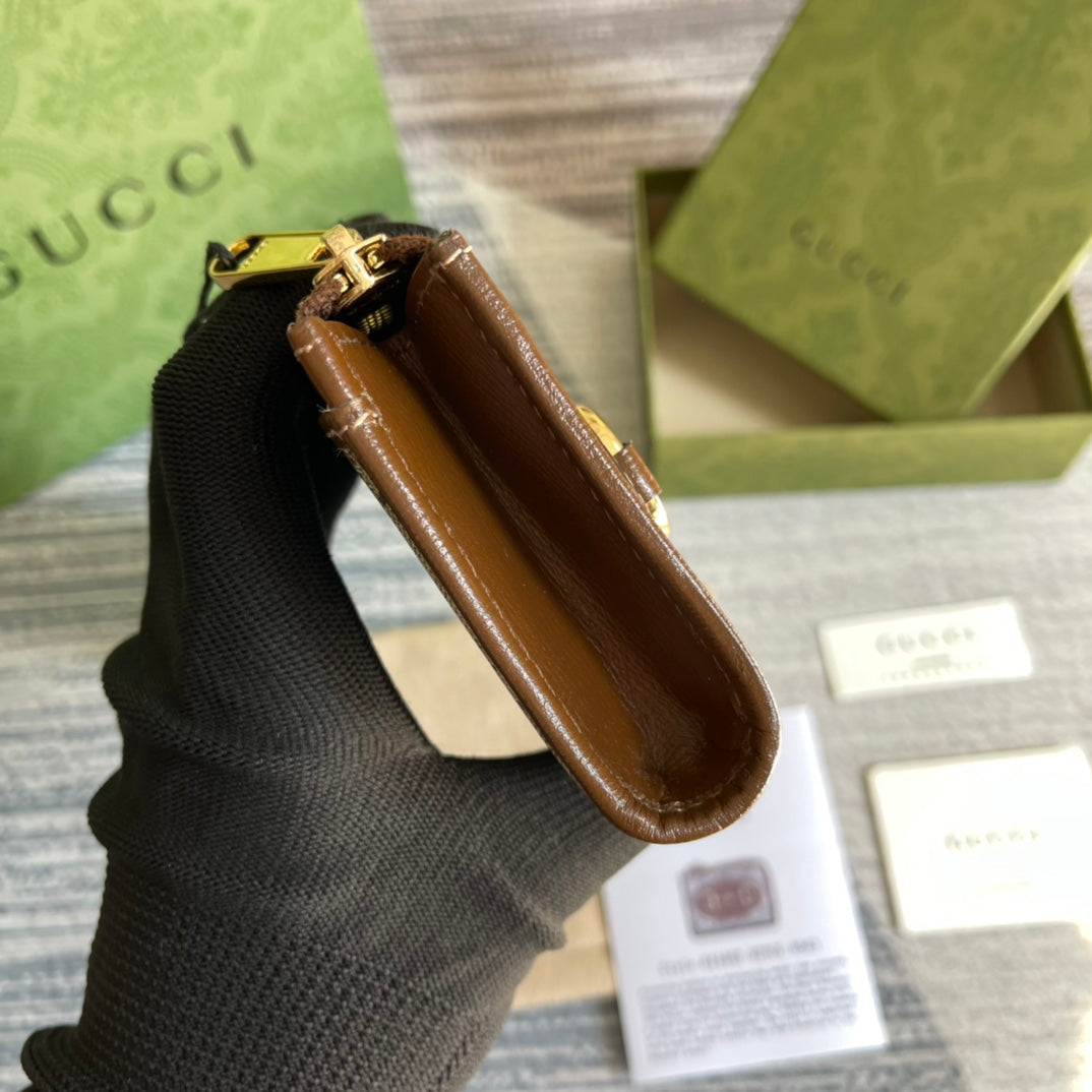 CARTERA GG HORSEBIT 1955 MINI 11 LONA BEIGE Y ÉBANO
