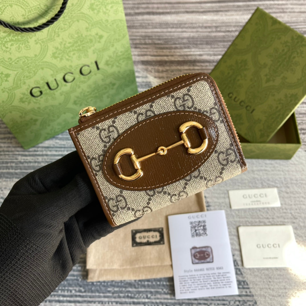 CARTERA GG HORSEBIT 1955 MINI 11 LONA BEIGE Y ÉBANO