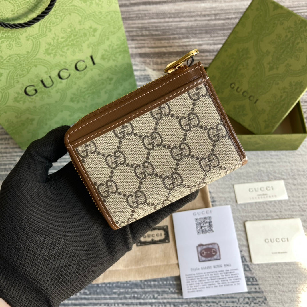 CARTERA GG HORSEBIT 1955 MINI 11 LONA BEIGE Y ÉBANO