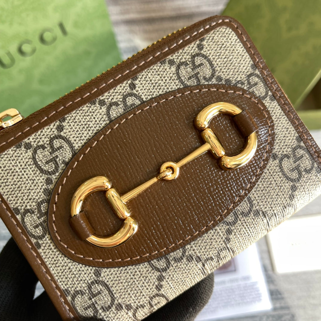 CARTERA GG HORSEBIT 1955 MINI 11 LONA BEIGE Y ÉBANO