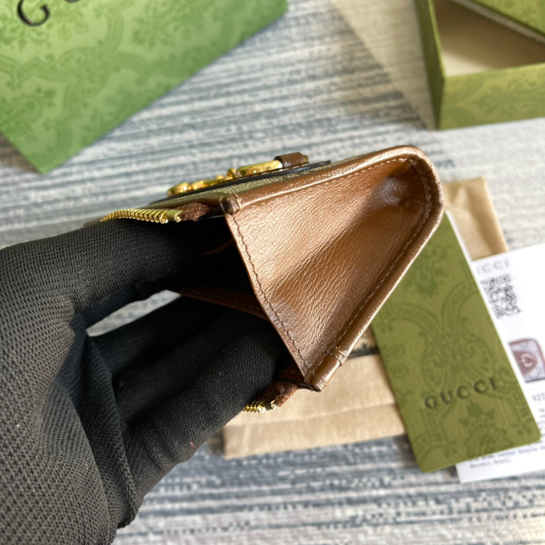 CARTERA GG HORSEBIT 1955 MINI 11 LONA BEIGE Y ÉBANO