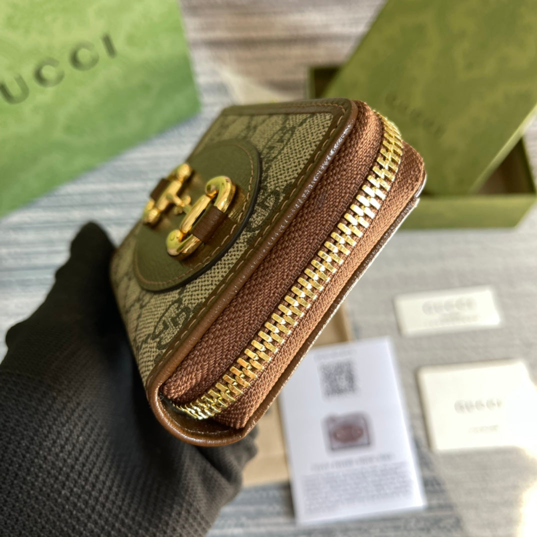 CARTERA GG HORSEBIT 1955 MINI 11 LONA BEIGE Y ÉBANO