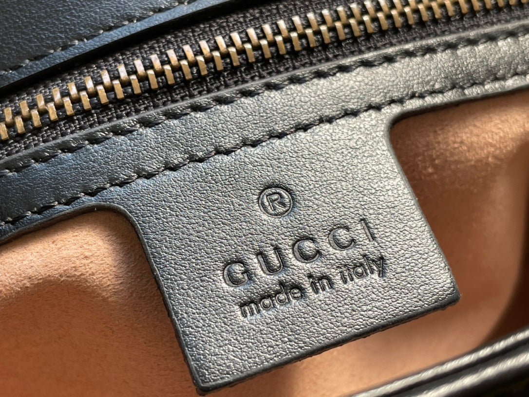 GG MARMONT MATELASS¨¦ LARGE 26 BAG BLACK CALFSKIN