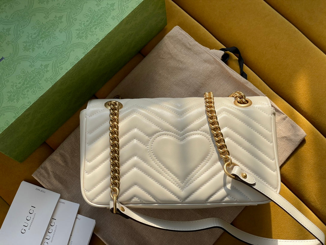 GG MARMONT MATELASS¨¦ LARGE 26 BAG WHITE CALFSKIN