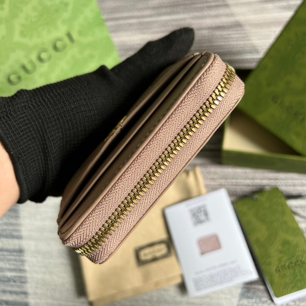 PORTEFEUILLE GG MARMONT MINI 11 EN CUIR DE VEAU BEIGE