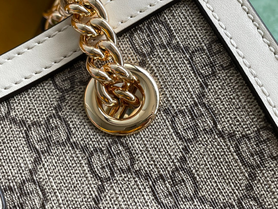 BOLSO DE HOMBRO GG PADLOCK MEDIANO 26 DE LONA BEIGE Y PIEL DE BECERRO BLANCA