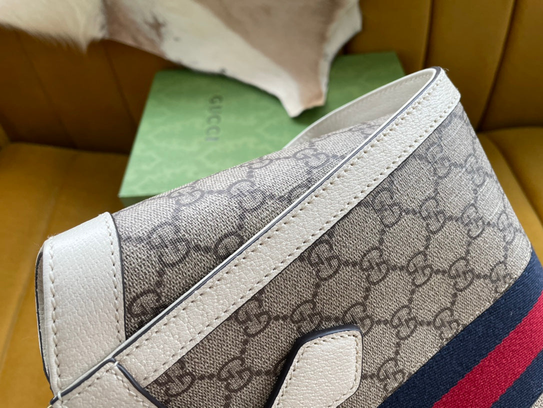 BOLSO TOTE GG OPHIDIA 24 DE LONA BEIGE Y PIEL DE BECERRO BLANCA