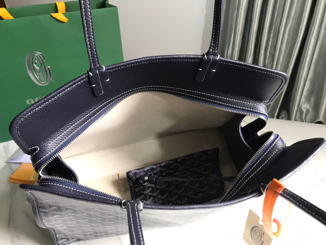 BOLSO HARDY PM 40 EN LONA GOYARDINE AZUL MARINO Y ADORNO DE CUERO TAURILLON NEGRO