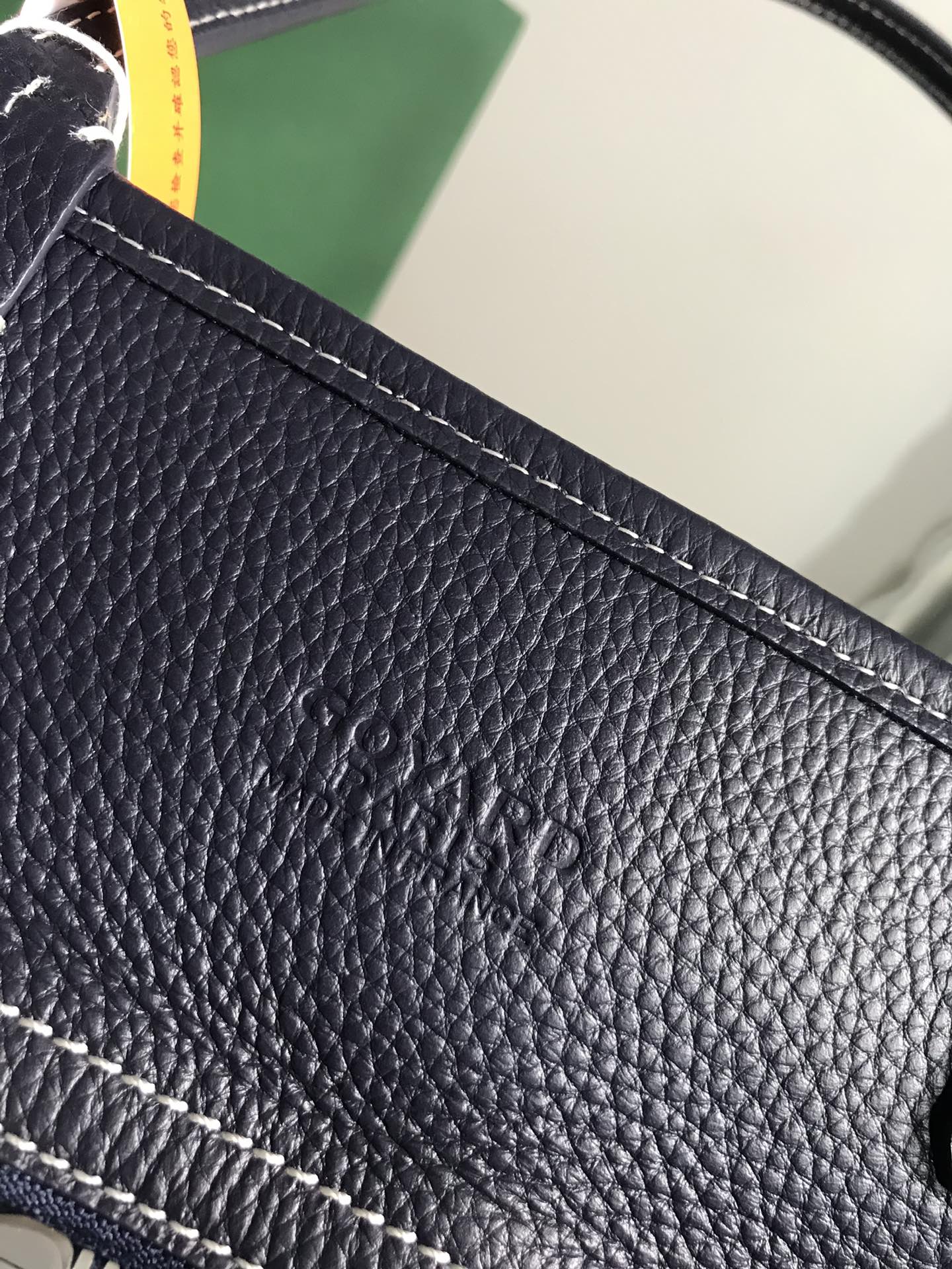 BOLSO HARDY PM 40 EN LONA GOYARDINE AZUL MARINO Y ADORNO DE CUERO TAURILLON NEGRO