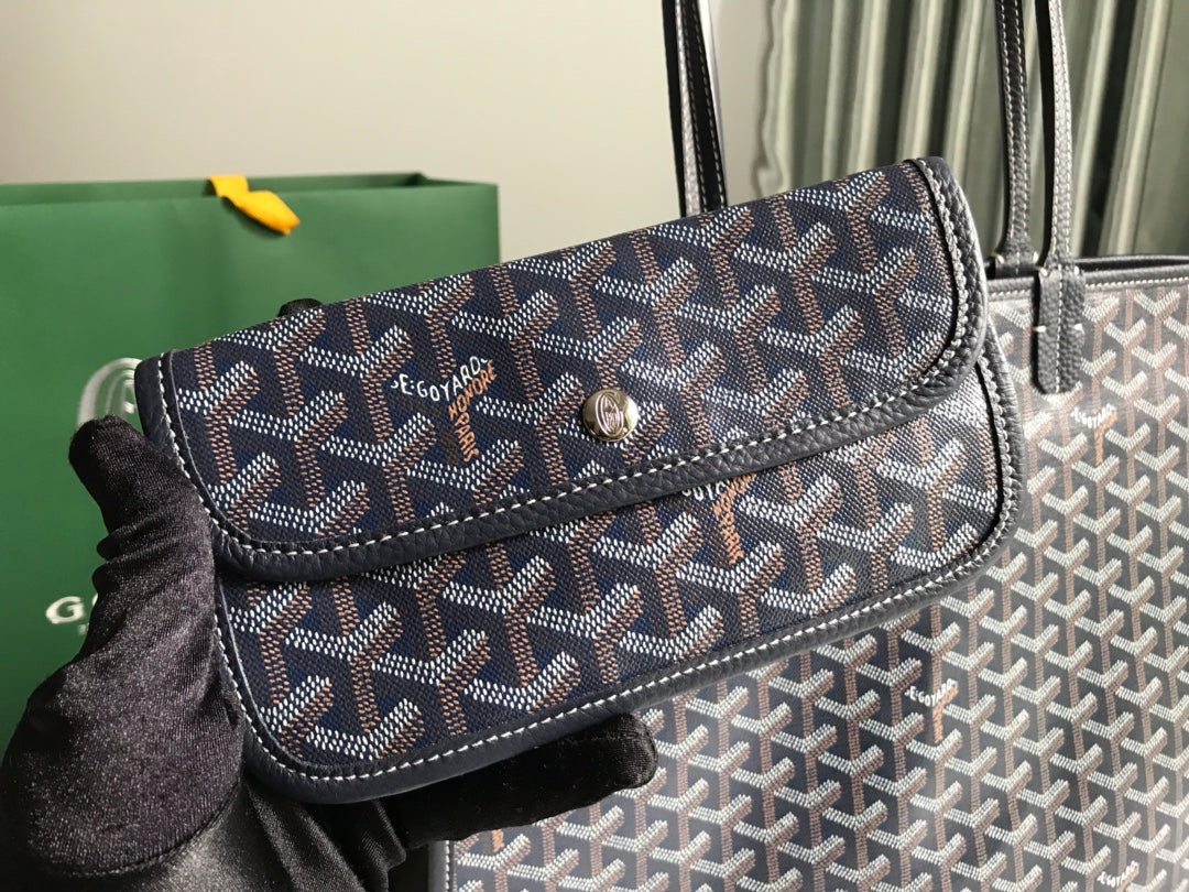 BOLSO HARDY PM 40 EN LONA GOYARDINE AZUL MARINO Y ADORNO DE CUERO TAURILLON NEGRO