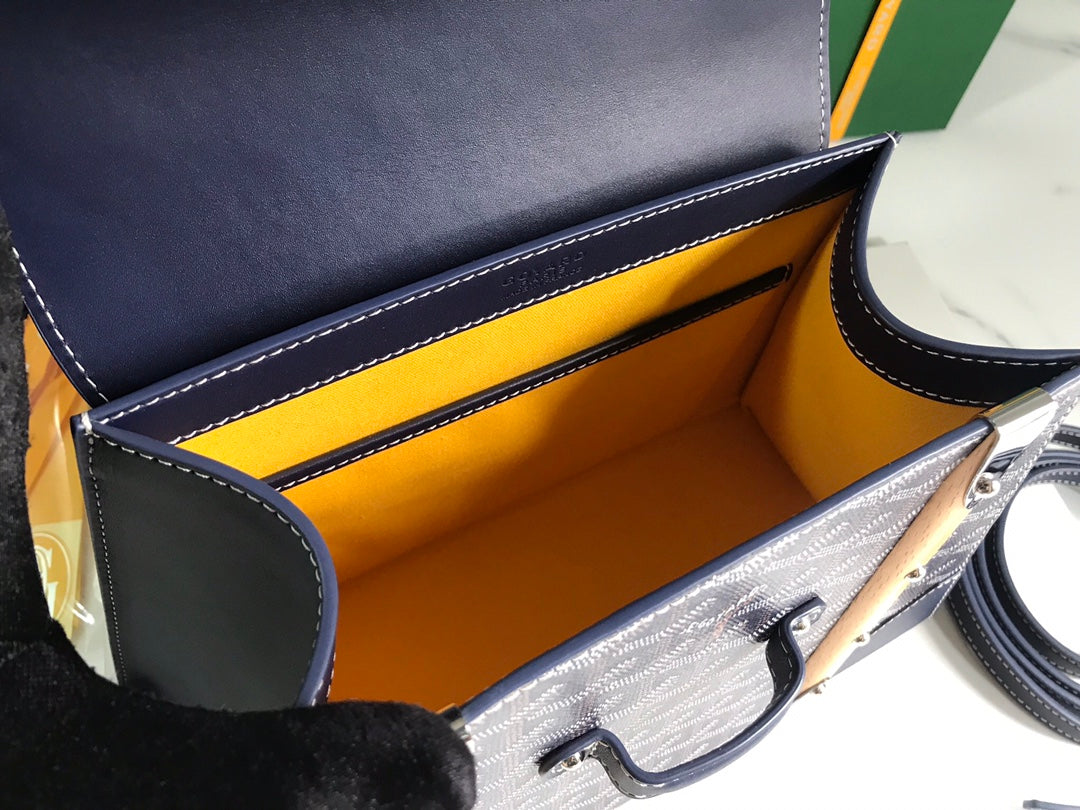 BOLSO SA?GON PM 28 EN LONA GOYARDINE AZUL MARINO Y PIEL DE BECERRO