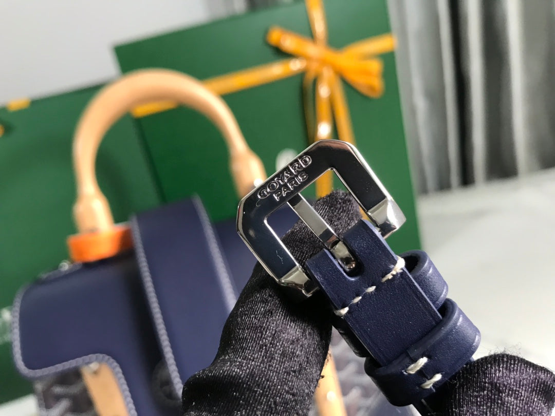BOLSO SA?GON PM 28 EN LONA GOYARDINE AZUL MARINO Y PIEL DE BECERRO