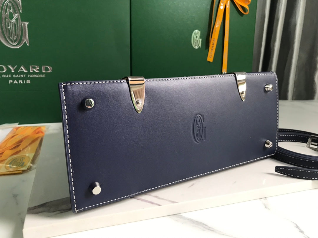 BOLSO SA?GON PM 28 EN LONA GOYARDINE AZUL MARINO Y PIEL DE BECERRO