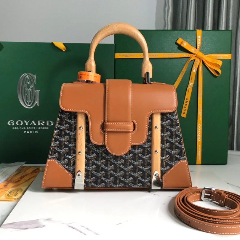 SA?GON PM BAG 28 IN BROWN GOYARDINE CANVAS AND CALFSKIN