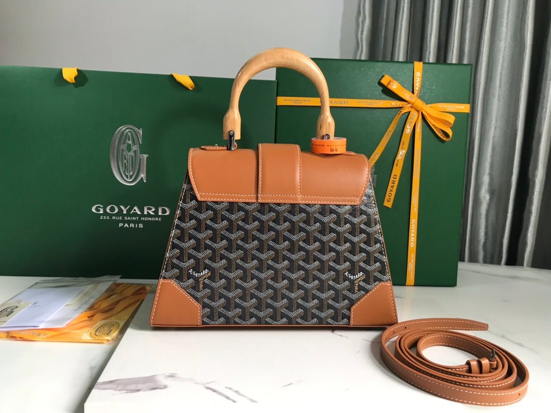 SA?GON PM BAG 28 IN BROWN GOYARDINE CANVAS AND CALFSKIN