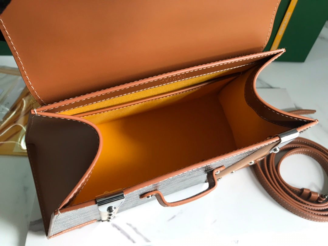 SA?GON PM BAG 28 IN BROWN GOYARDINE CANVAS AND CALFSKIN