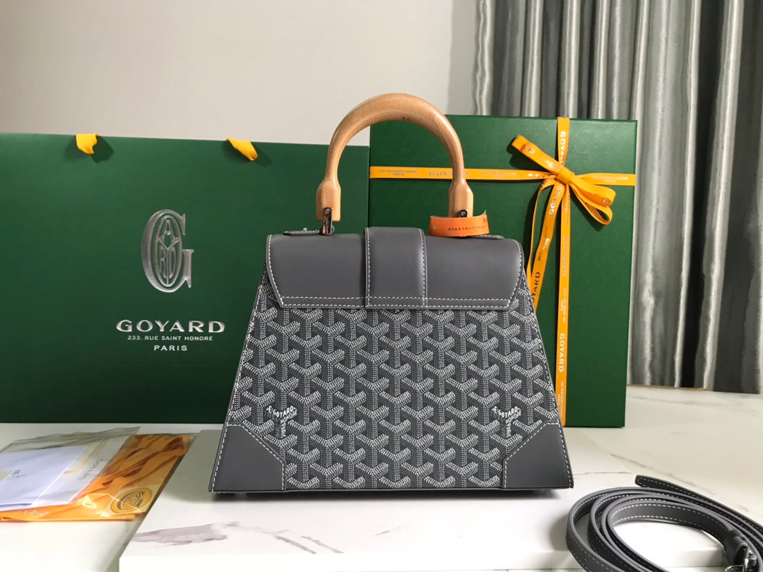 SA?GON PM BAG 28 IN GREY GOYARDINE CANVAS AND CALFSKIN