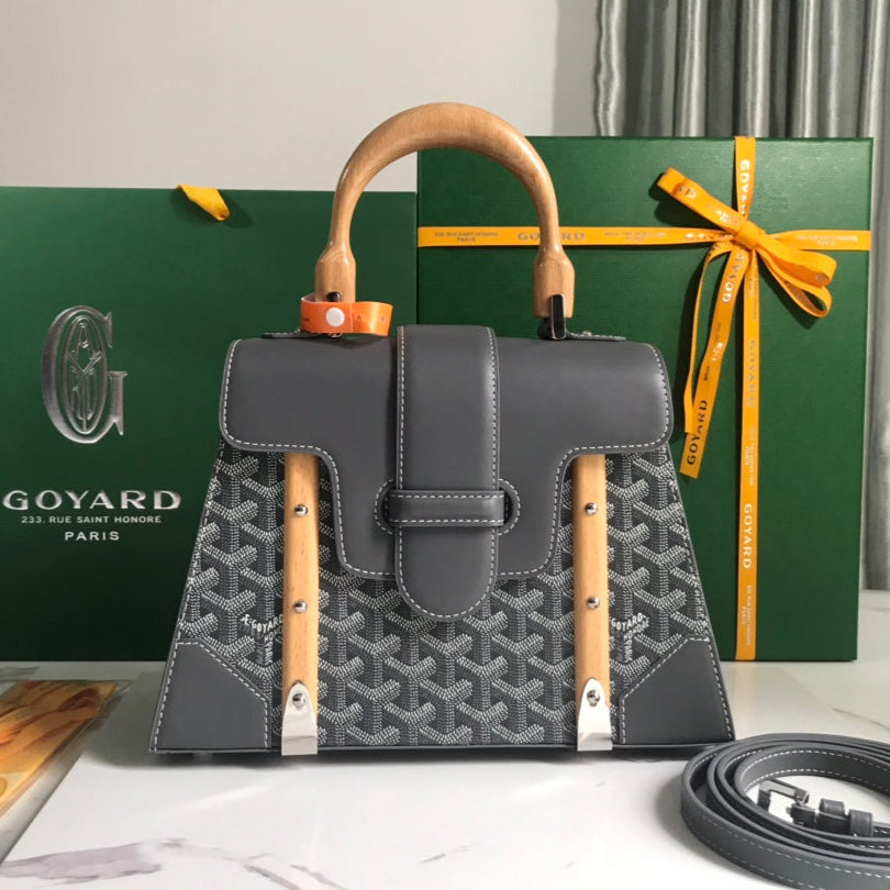 SA?GON PM BAG 28 IN GREY GOYARDINE CANVAS AND CALFSKIN