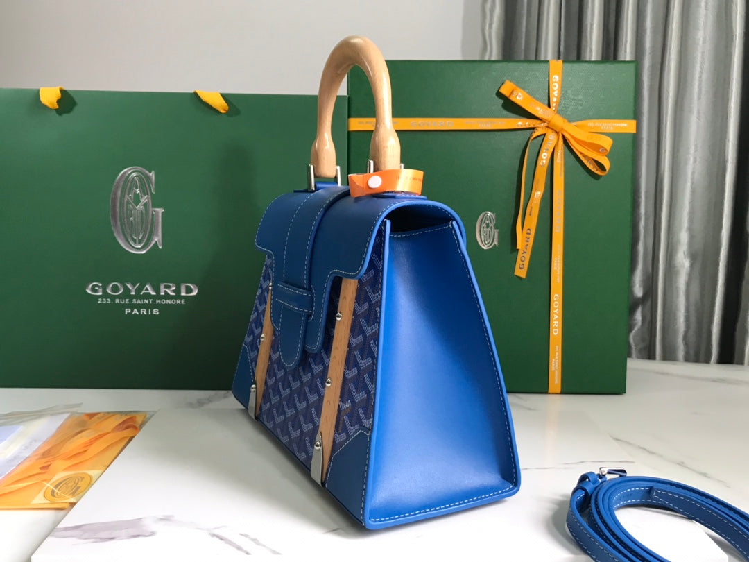 SA?GON PM BAG 28 IN CURIOUS BLUE GOYARDINE CANVAS AND CALFSKIN