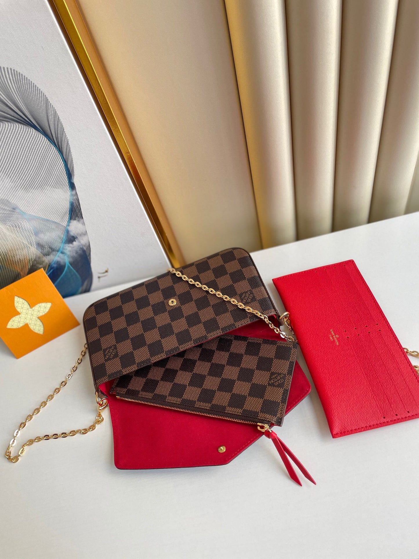 F¨¦LICIE POCHETTE 21 EN TOILE ENDUIT DAMIER EBENE MARRON QUINCAILLERIE OR