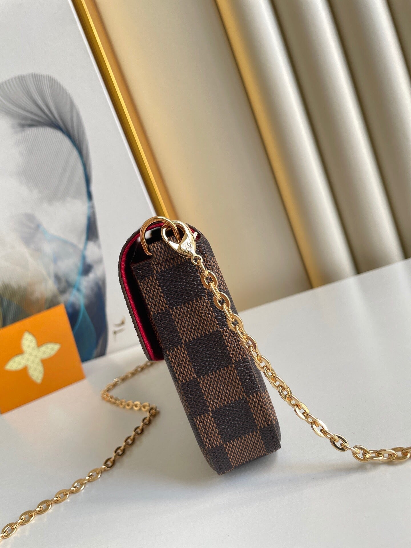 F¨¦LICIE POCHETTE 21 EN TOILE ENDUIT DAMIER EBENE MARRON QUINCAILLERIE OR