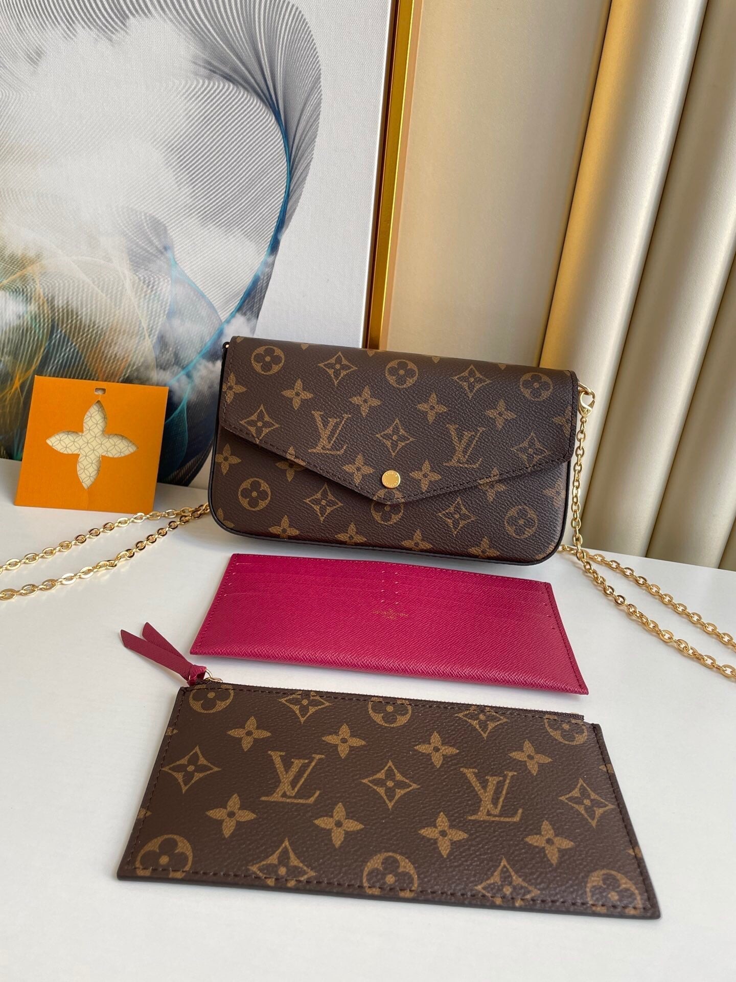 POCHETTE F¨¦LICIE 21 EN TOILE MONOGRAMME MARRON QUINCAILLERIE DORÉ