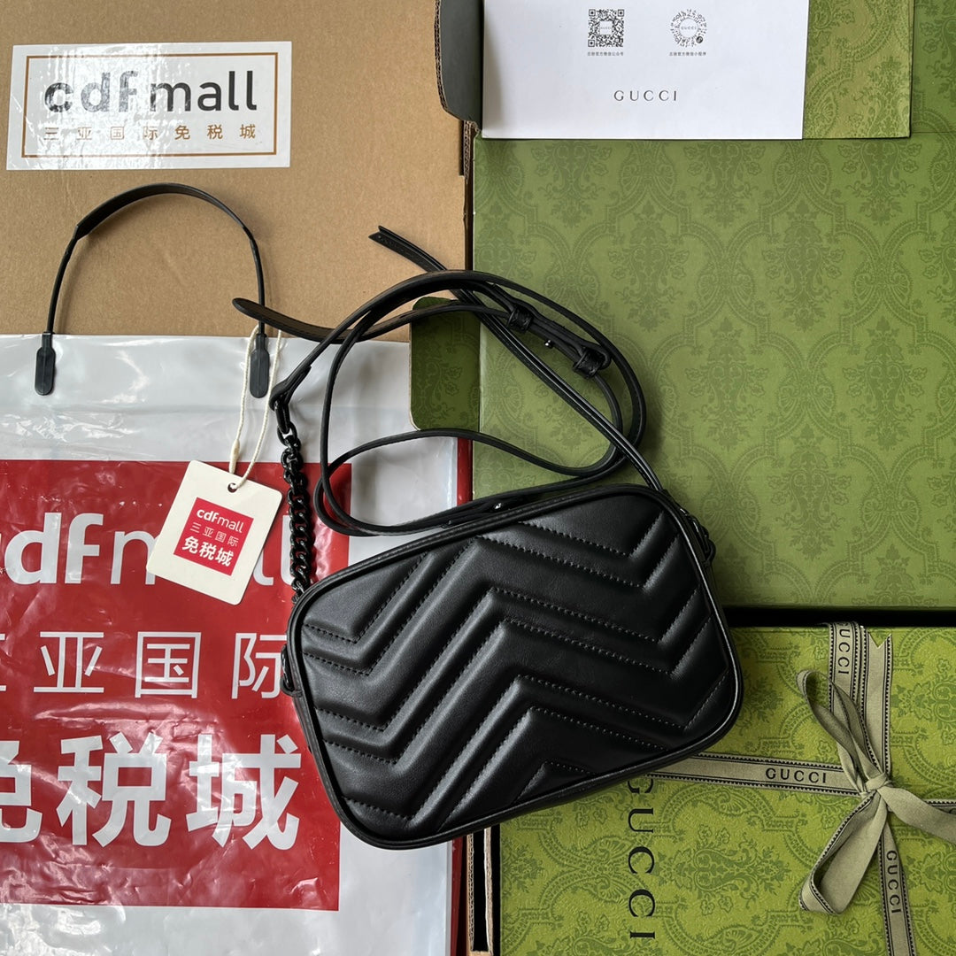 gg marmont mini 18 cm zip top tout cuir de veau noir