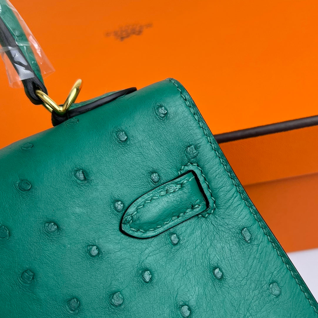 KELLY BAG 20 IN TEAL GREEN OSTRICH LEATHER WITH GOLD HARDWARE (MADE - TO - ODER)