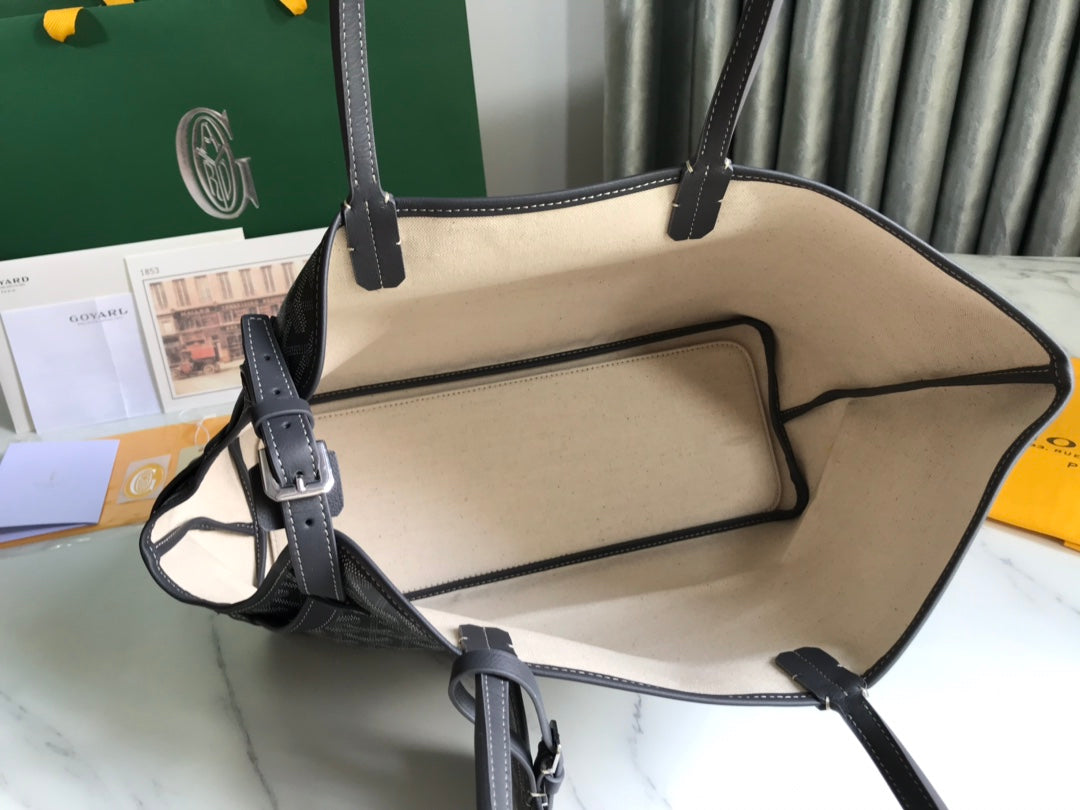 BOLSO CHIEN GRIS 33 EN LONA GOYARDINE GRIS NEGRA Y RIBETE DE PIEL DE BECERRO