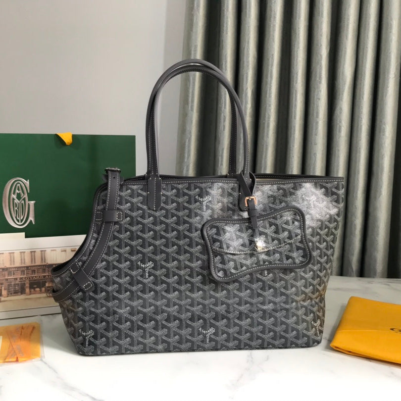 BOLSO CHIEN GRIS 33 EN LONA GOYARDINE GRIS NEGRA Y RIBETE DE PIEL DE BECERRO