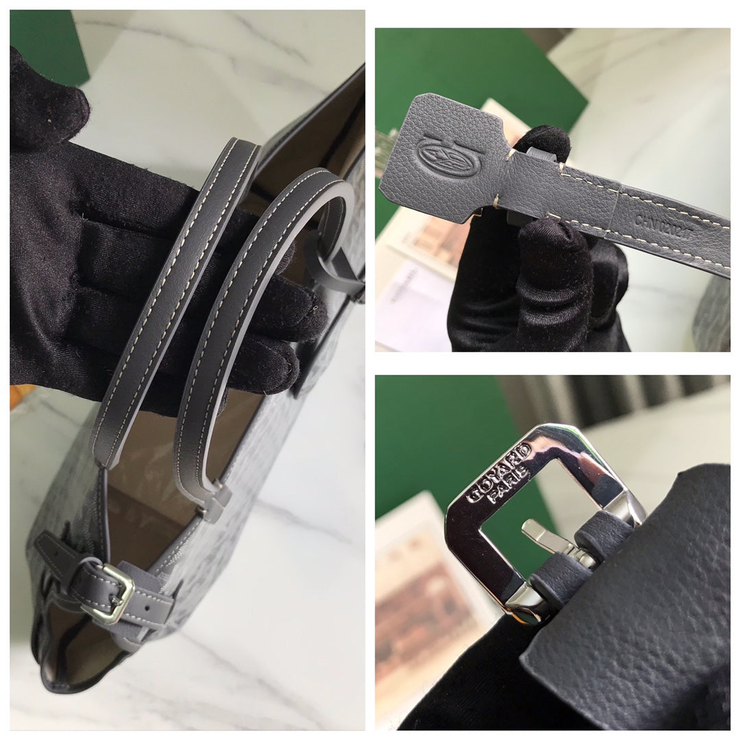 BOLSO CHIEN GRIS 33 EN LONA GOYARDINE GRIS NEGRA Y RIBETE DE PIEL DE BECERRO