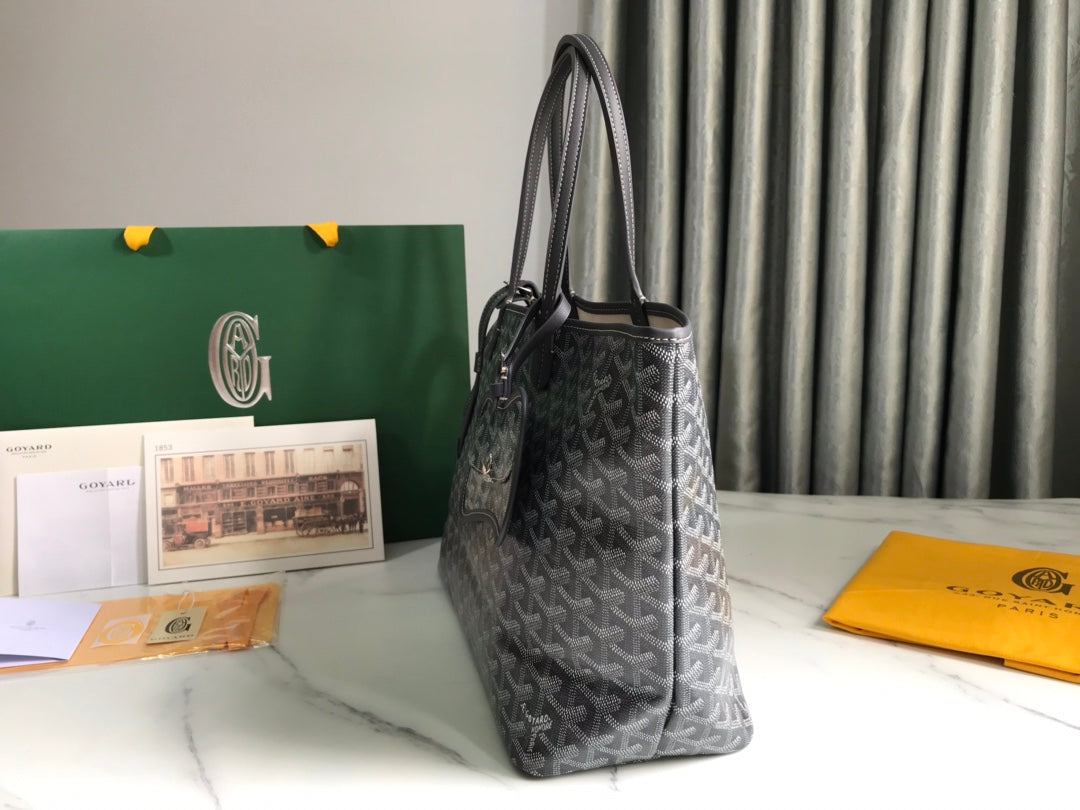BOLSO CHIEN GRIS 33 EN LONA GOYARDINE GRIS NEGRA Y RIBETE DE PIEL DE BECERRO