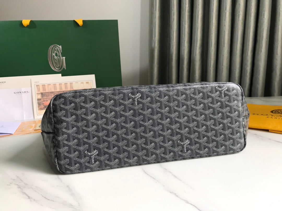 BOLSO CHIEN GRIS 33 EN LONA GOYARDINE GRIS NEGRA Y RIBETE DE PIEL DE BECERRO