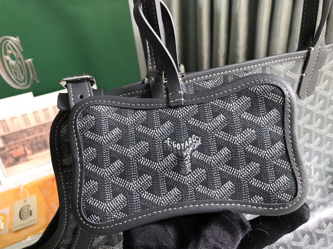 BOLSO CHIEN GRIS 33 EN LONA GOYARDINE GRIS NEGRA Y RIBETE DE PIEL DE BECERRO