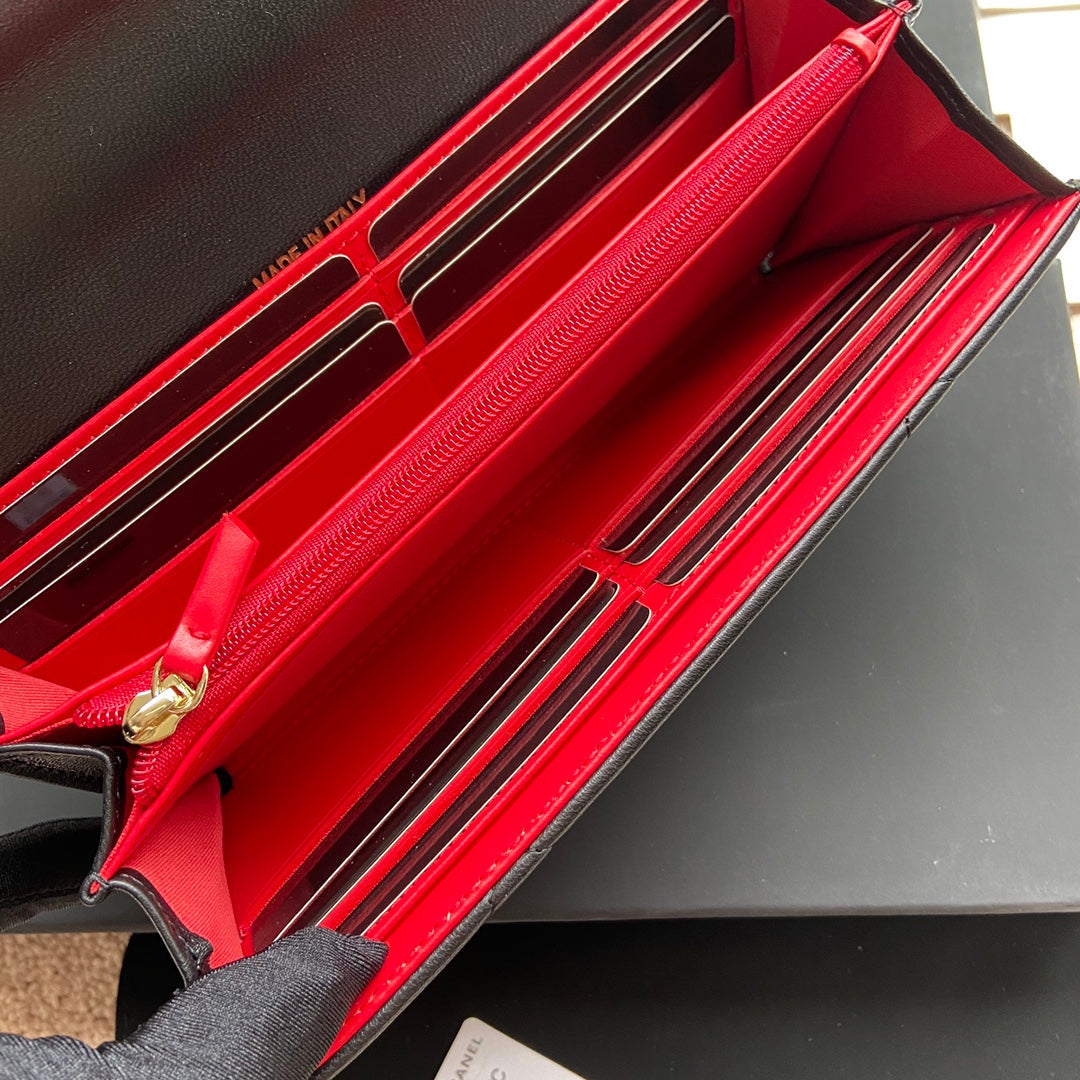 Cartera larga CC 19 de 19 cm de piel de becerro negra