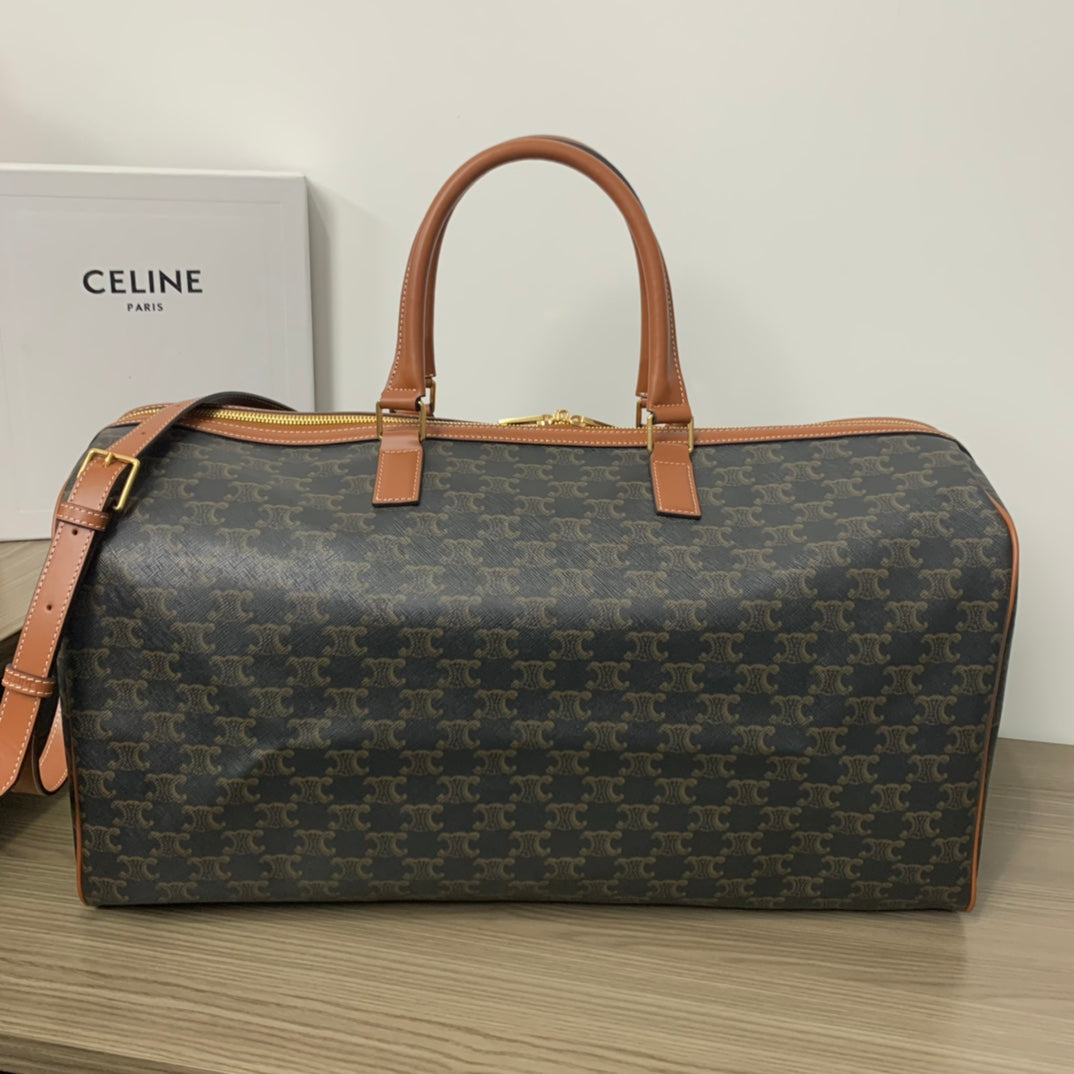 BOLSA DE VIAJE 50 EN LONA TRIOMPHE NEGRA CON ESTAMPADO DE PERRO