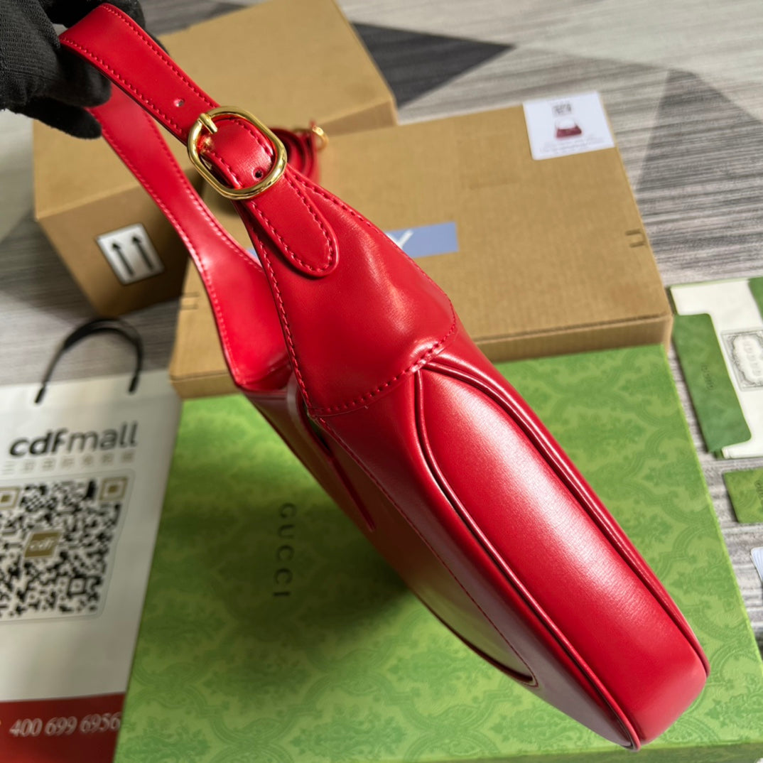 SAC À BANDOULIÈRE GG JACKIE SMALL 28 EN CUIR DE VEAU ROUGE CERISE