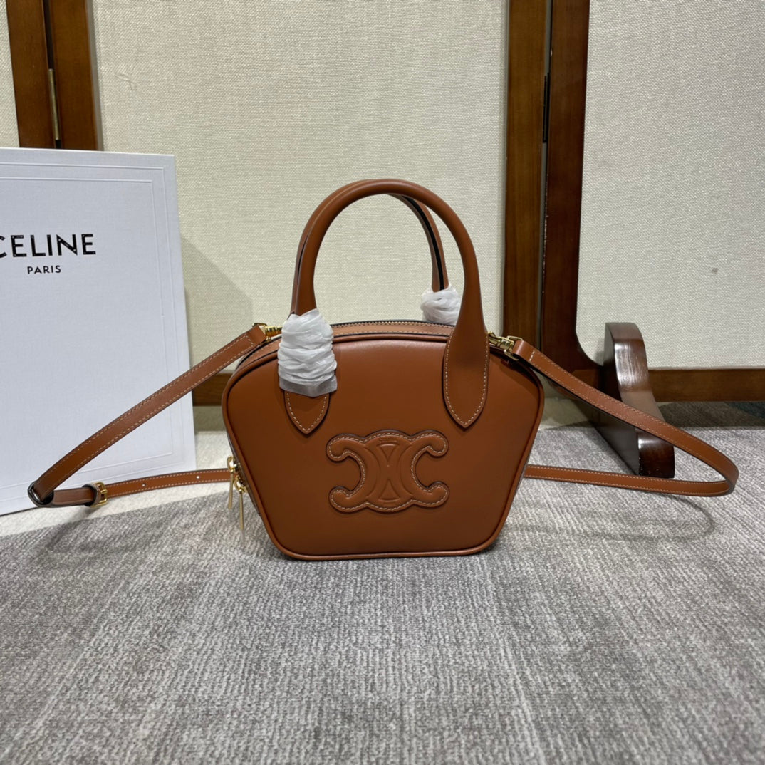 SAC À MAIN TRIOMPHE 20 EN CUIR DE VEAU MARRON BRONZE