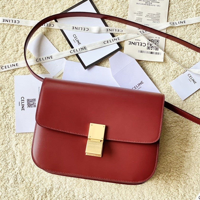 BOLSO CELINE MEDIANO CLÁSICO 24 CM PIEL DE BECERRO ROJA