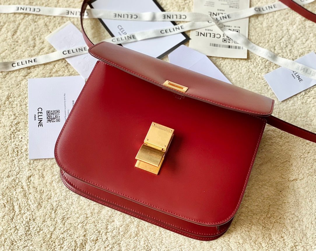 BOLSO CELINE MEDIANO CLÁSICO 24 CM PIEL DE BECERRO ROJA