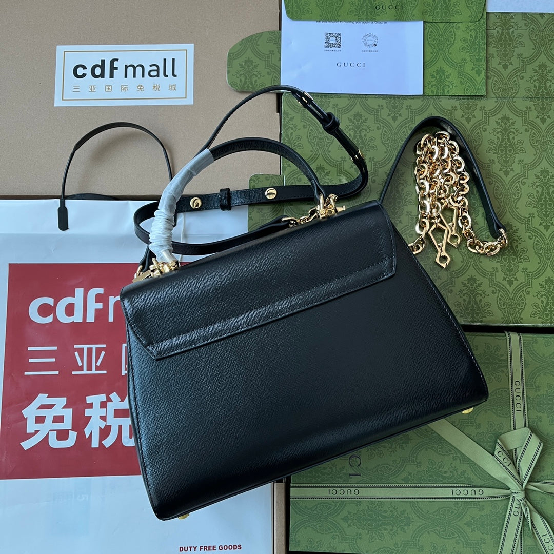 SAC À MAIN MOYEN HORSEBIT 1955 29 EN CUIR DE VEAU NOIR, QUINCAILLERIE DORÉ