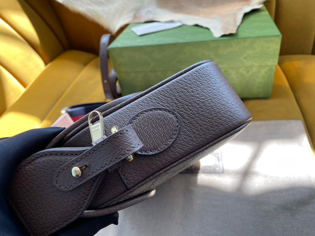 BOLSO GG OPHIDIA PEQUEÑO 23 EN LONA SUPREMA BEIGE Y ÉBANO
