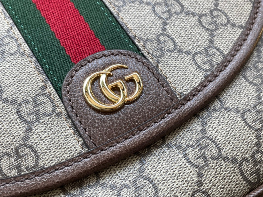 BOLSO GG OPHIDIA PEQUEÑO 23 EN LONA SUPREMA BEIGE Y ÉBANO