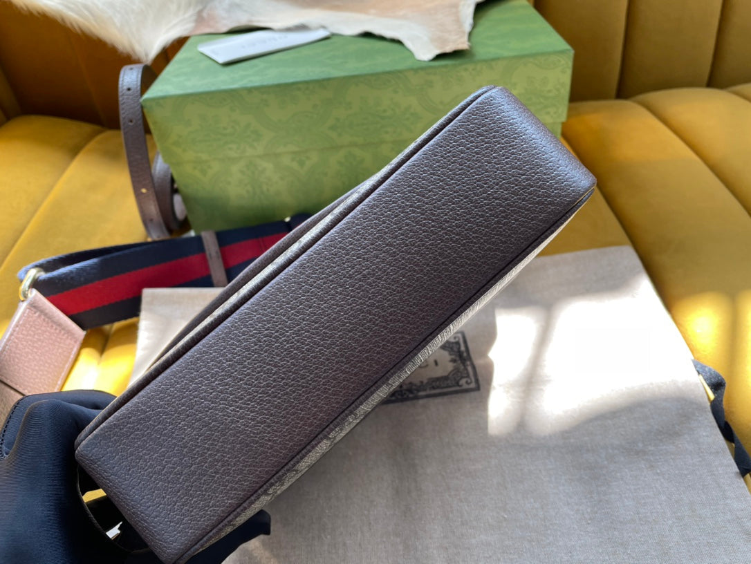 BOLSO GG OPHIDIA PEQUEÑO 23 EN LONA SUPREMA BEIGE Y ÉBANO