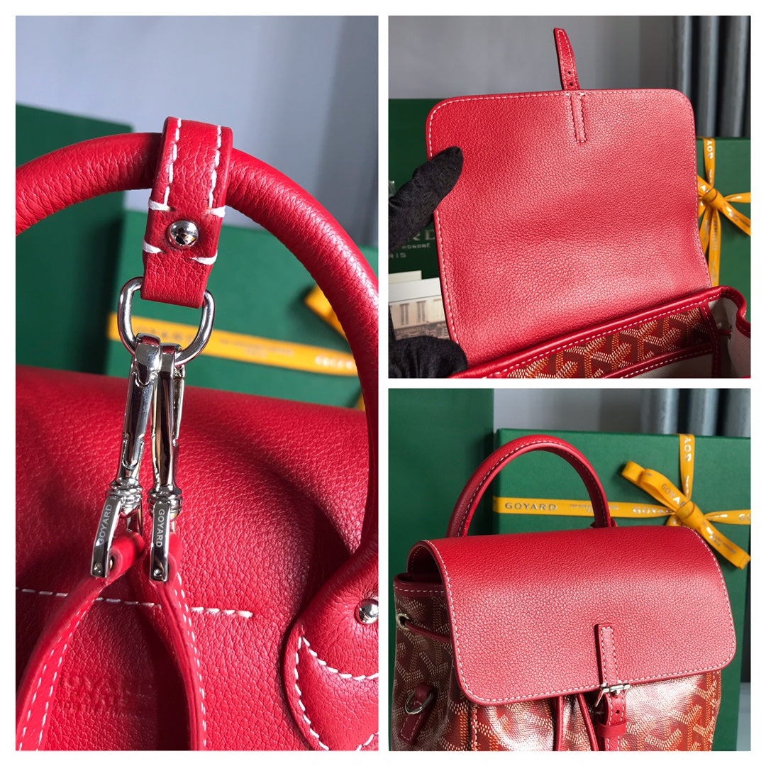 MOCHILA ALPIN MINI 21 EN PIEL DE CORDERO ROJA CLÁSICA Y LONA GOYARDINE