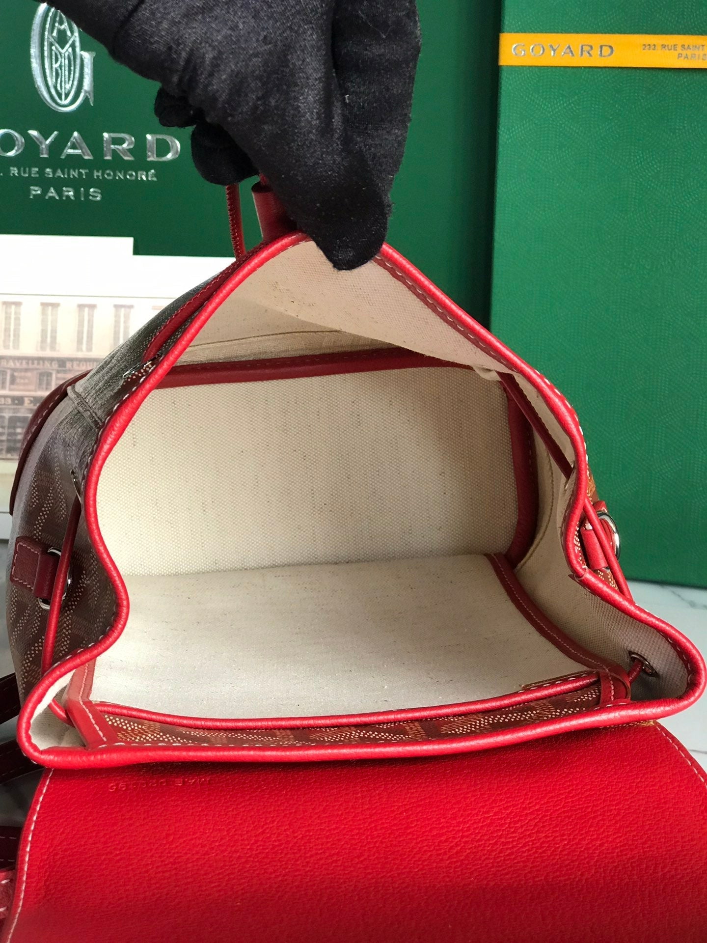 MOCHILA ALPIN MINI 21 EN PIEL DE CORDERO ROJA CLÁSICA Y LONA GOYARDINE