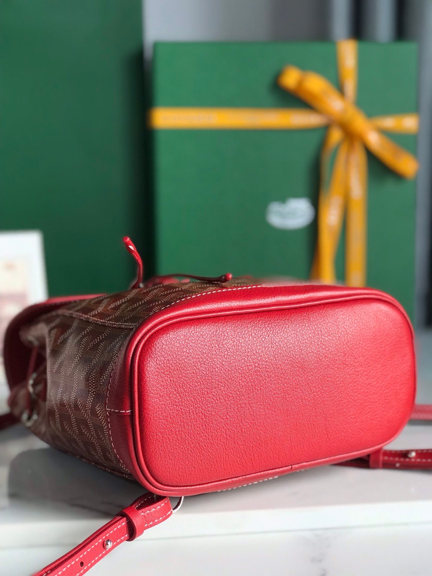 MOCHILA ALPIN MINI 21 EN PIEL DE CORDERO ROJA CLÁSICA Y LONA GOYARDINE