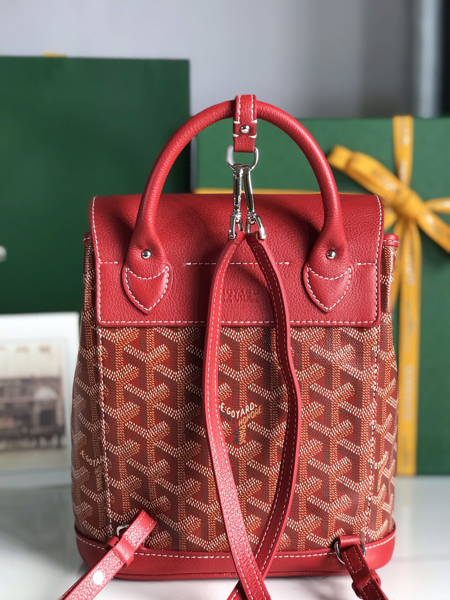 MOCHILA ALPIN MINI 21 EN PIEL DE CORDERO ROJA CLÁSICA Y LONA GOYARDINE