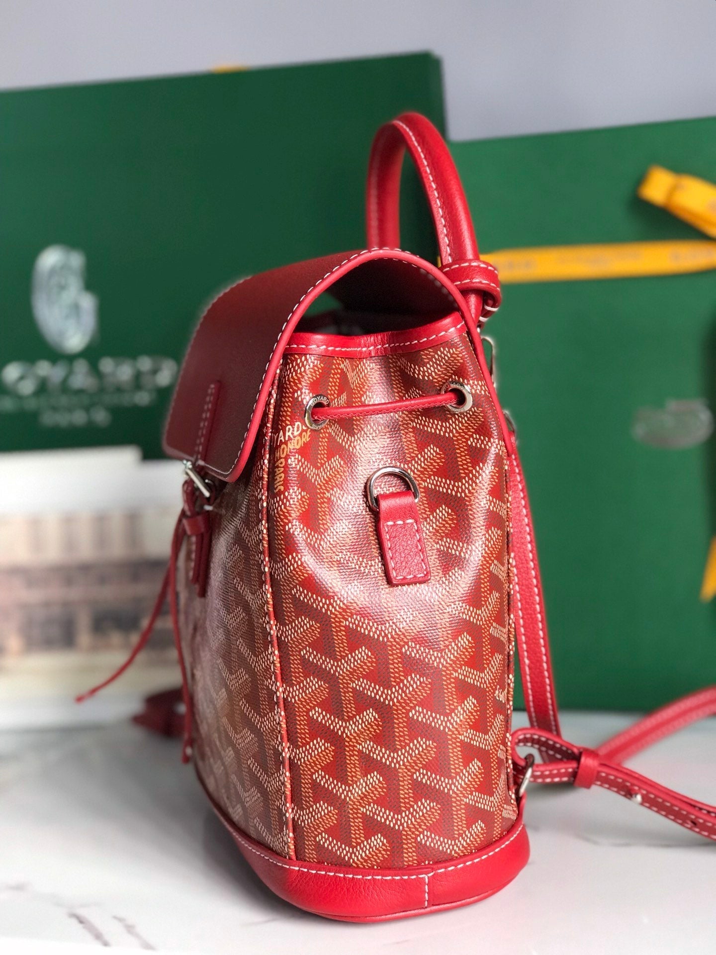 MOCHILA ALPIN MINI 21 EN PIEL DE CORDERO ROJA CLÁSICA Y LONA GOYARDINE